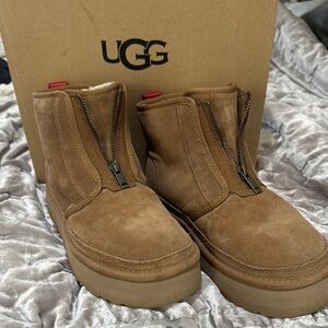 UGG Chestnut Suede Zip-Up Boots platform sz9